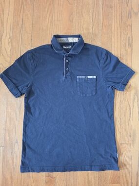 Barbour Mens Navy Short-Sleeve Polo with Chest Pocket Size L